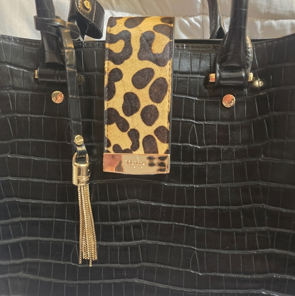 NWOT Dune London Vegan Leather Reptile Effect Satchel w/Crossbody Strap, Black. - Picture 13 of 13